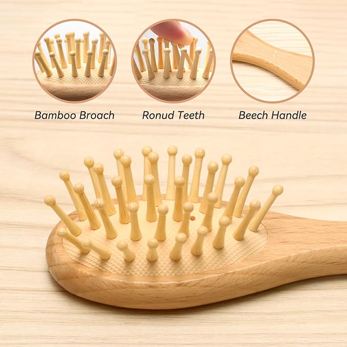 Baby Hair Care Kit, 5 in 1 Wooden Natural Goat Bristles Brush Cradle Cap Comb Baby Grooming Kit for Newborns Toddlers Boys Girls Gift