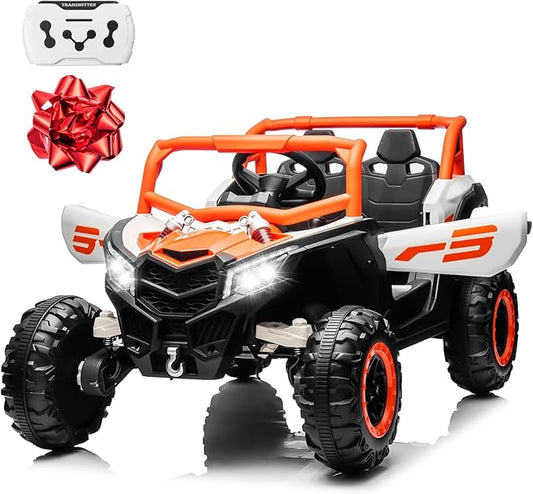 Electric Car for Kids, JOYRACER 24V Ride on Car Battery Powered Off-Road UTV w/Remote Control, 3 Speeds, 4x150W Powerful Motors, 18" Seat, Bluetooth, MP3, Electric Vehicles with Big Pull Bow