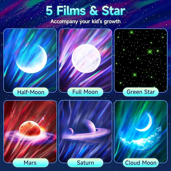 One Fire Northern Lights Projector,16Color Galaxy Projector for Bedroom, 15 White Noise Galaxy Light Projector, 5Moon Star Projector, Bluetooth Aurora Light Projector, Remote Timer Star Lights