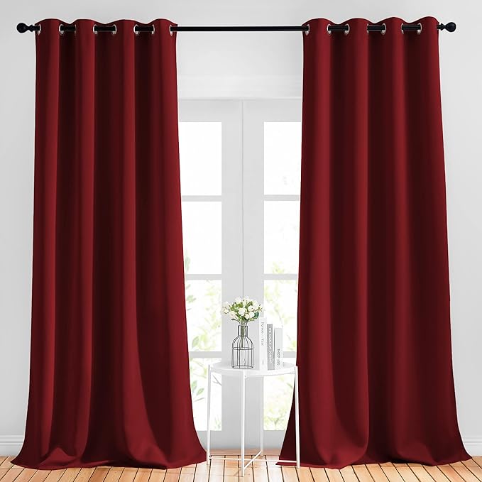 NICETOWN Blackout Burgundy Red Curtains 102 inches Long 2 Panels, Grommet Thermal Curtains Light Blinds Room Darkening Window Treatments for Bedroom, 2 Panels, W52 x L102