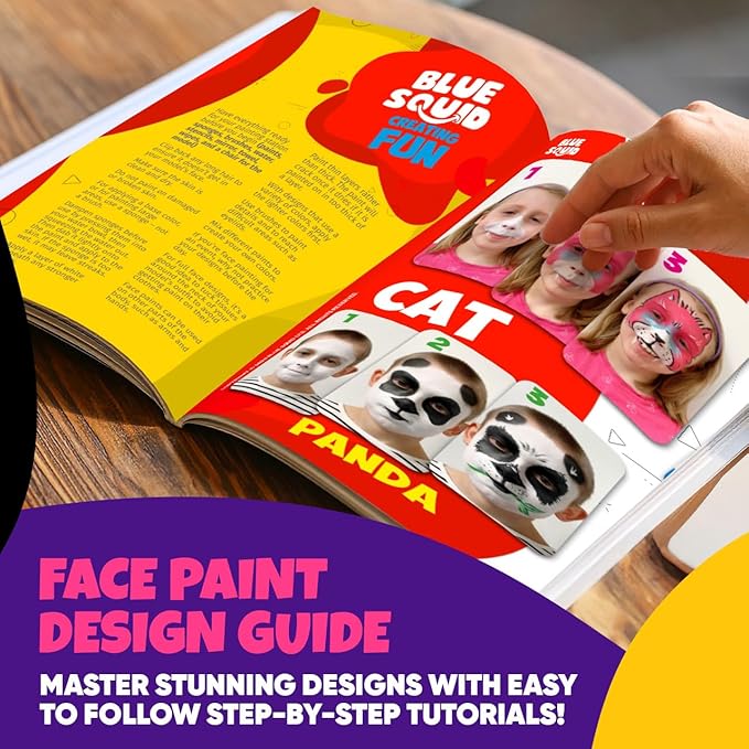 28 Color Face Painting Kit for Kids - Blue Squid Face Paint Kit Palette with 160pc accessories Stencils, Water Activated Non Toxic Washable Professional Facepaint body set Halloween Party Makeup
