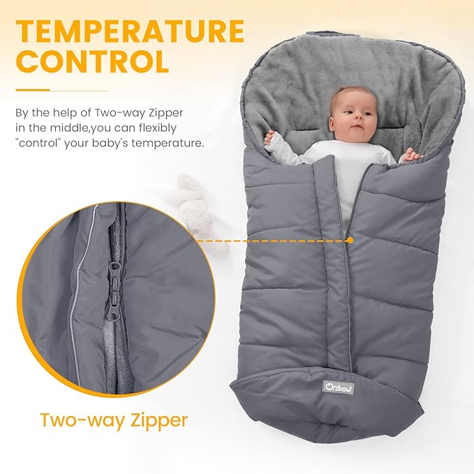 Orzbow Warm Bunting Bag Universal,Stroller Sleeping Bag Cold Weather,Waterproof Toddler Footmuff (Grey, Large)