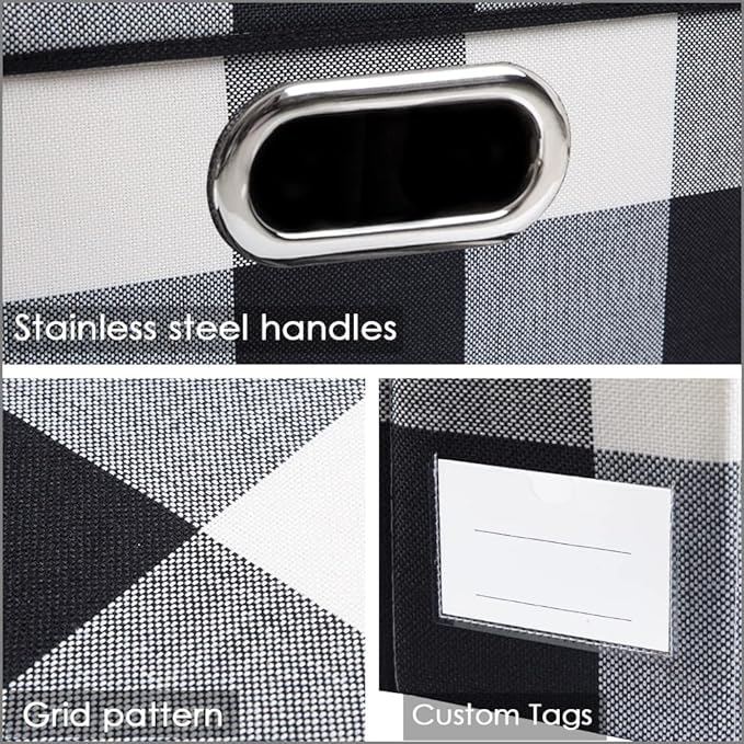 PRANDOM Large Collapsible Storage Bins with Lids [3-Pack] Fabric Foldable Storage Boxes Organizer Containers Baskets Cube with Cover for Home Bedroom Closet Office Black and White (17.7x11.8x11.8)