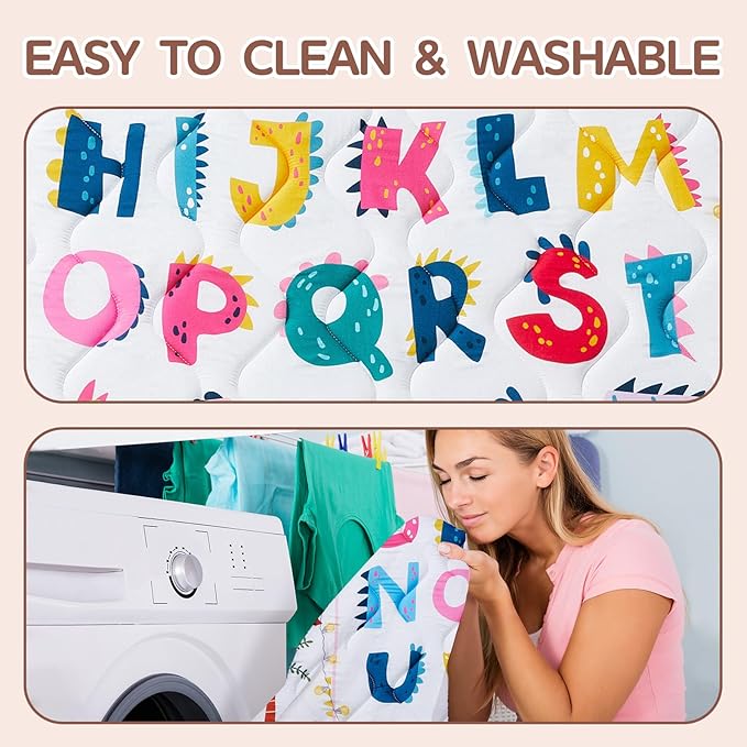 Baby Play Mat - Thicken 71x59 Inch Soft Foam Crawling Mat for Playpen & Floor, Non-Slip Waterproof Playmats for Infants & Toddlers, Portable Foldable & Machine Washable, Dinosaur & Letters