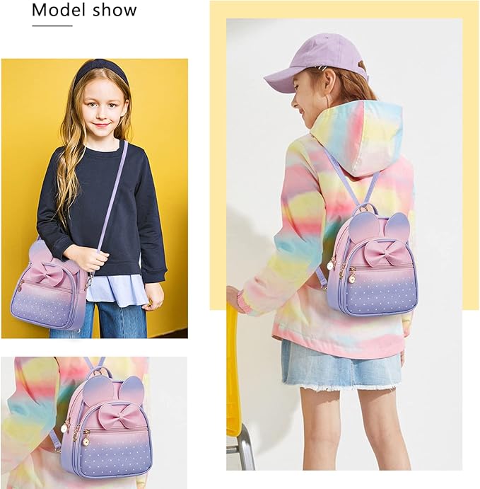 KL928 Girls Bowknot Polka Dot Cute Mini Backpack Small Daypacks Convertible Shoulder Bag Purse for Women