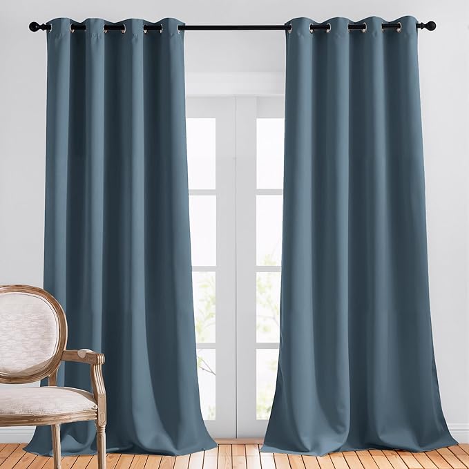 NICETOWN Room Darkening Curtain Panels - (52 inches Wide, Smoky Blue, 2 Pieces) Nursery & Infant Care Drapes, Extra Long 120 inches Length Curtains for Patio Door/Dining Room