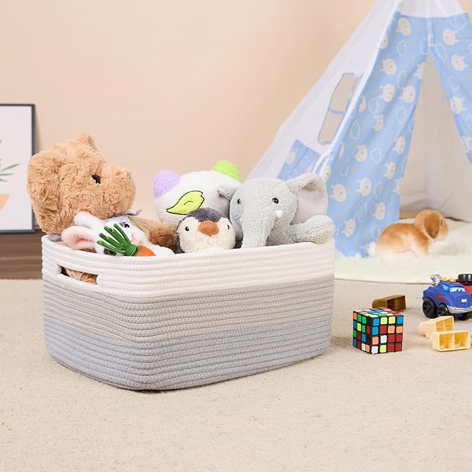 Large Storage Baskets for Shelves, Closet Organizers Bins for Clothes Blanket Towels, Baby Nursery, Toy Baskets Box, Woven Rope Baskets, 17 x 13 x 7.5”, 3 Packs Gradient Grey