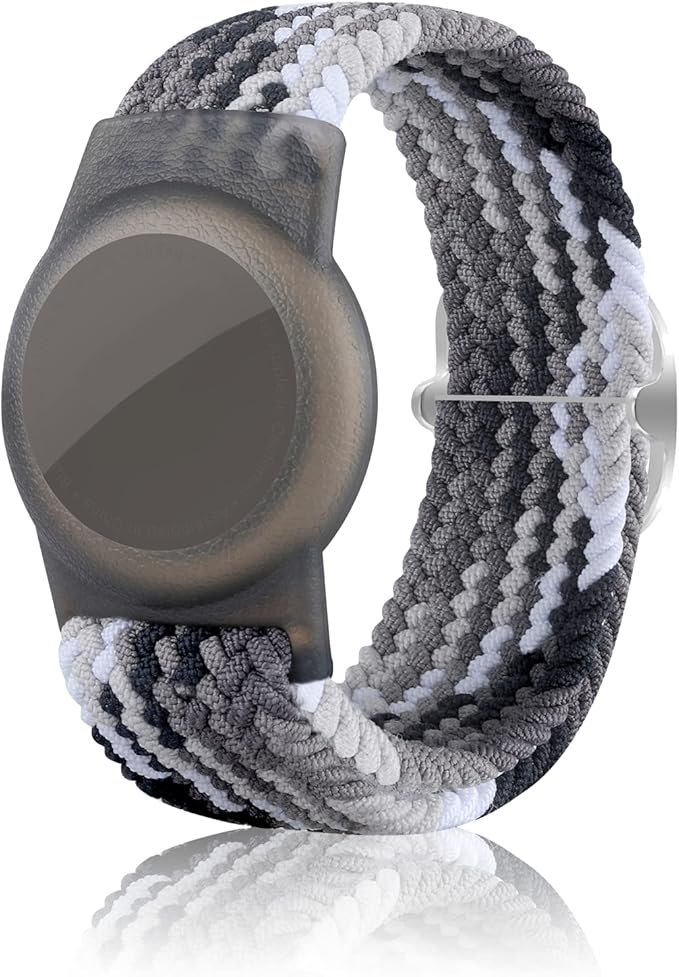 Kids Bracelet Compatible with AirTag, GPS Kid Tracker Holder Braided Wristband for Apple Air Tag, 2022 Upgraded Nylon Adjustable Anti Lost Airtag Watch Band for Kids Children Elders (White Black)