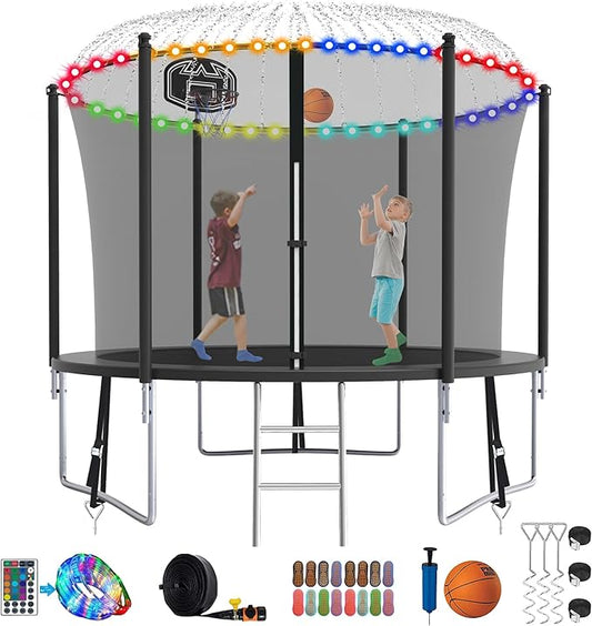 SKYUP Tranpoline 1500LBS 16 15 14 12 10 8 FT Tranpoline for 7-10 Kids and Adults, Windproof Outdoor Tranpoline with Enclosure Net, Basketball Hoop, Easy to Install & Last Long - ASTM Approved