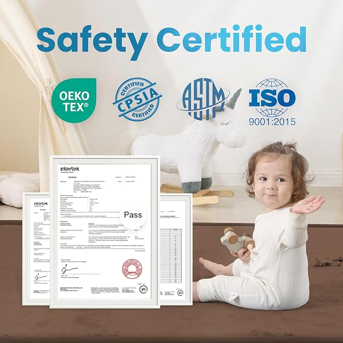 1.3" Thick Baby Play Mat for Floor Playpen, 71x79 Large Foam Tummy Time Mat, Padded Support Soft Plush Nursery Rug for Infant Kids Toddler Crawling Kick Activity (Chocolate Brown)