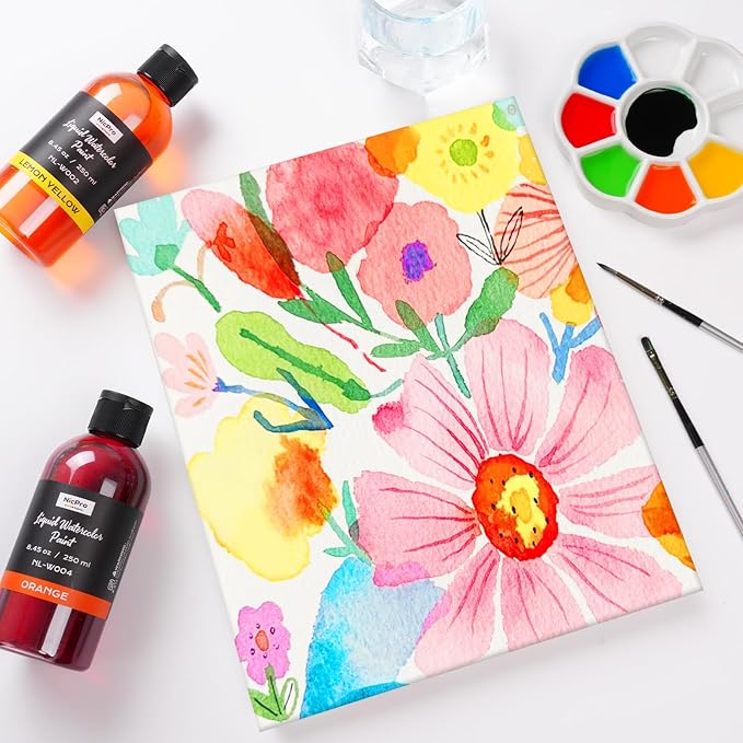 Nicpro 18 Colors Liquid Watercolor Paint Set, 8.45oz Large Bulk Liquid Watercolor Paint, Non-Toxic Water Colors Painting Supplies for Art Activity, Craft DIY, Poster, School, Home, Classroom, Party