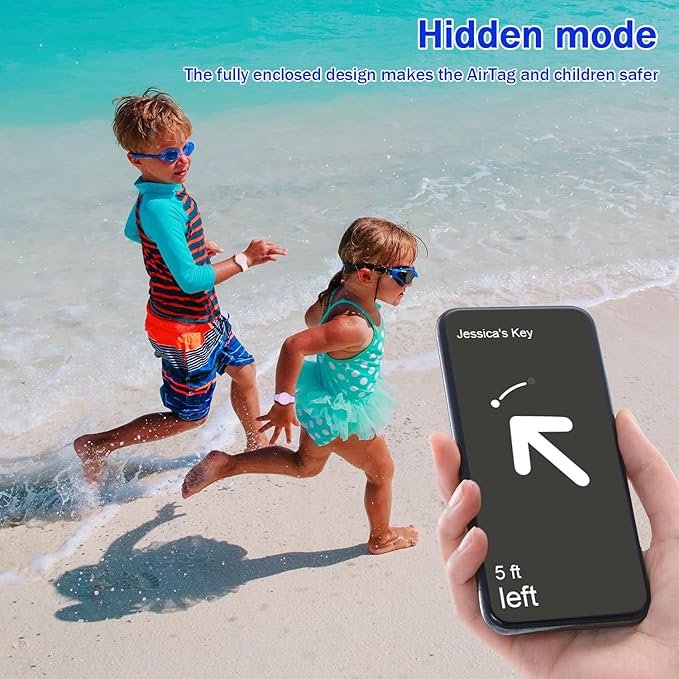 R-fun Waterproof for Air Tag Bracelets [2 Pack] Compatible with Apple Air Tag Finders with Soft Silicone,Anti Lost GPS Item Finders Case Cover,Pink/Light Purple