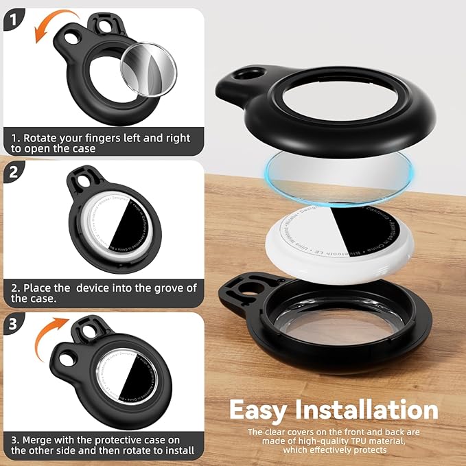 Upgrade Waterproof 4 Pack Airtags Holder with Apple Airtags Keychain, Hard PC Air Tag Case, Anti-Scratch & Shock Air tag Holder, Men's Women's Keyrings & Keychains - Black