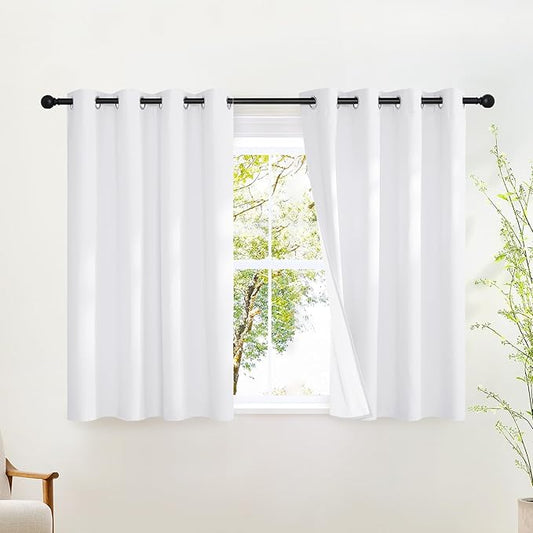NICETOWN Bathroom Curtains 100% Blackout Window Treatments, Grommet Thermal Drapes Heat Blocking Sound Reducing Curtains for Kitchen/Bedroom, White, W52 x L54, 2 Panels