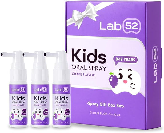 LAB52 Kids Oral Spray Gift Box, Toddler Toothpaste Helper for Daily Oral Care and Fresh Breath, Children Approved with Fluoride Free for Newborn to Preschoolers, Xylitol Grape Flavor (3 Packs)