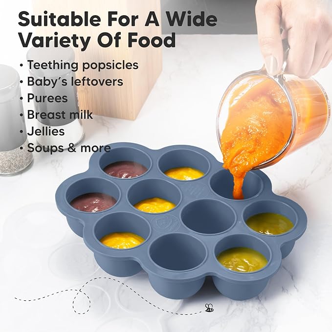 KeaBabies Silicone Food Freezer Trays with Lid, 2oz x 10 Pods Baby Food Storage Containers, Easy Puree Meal Prep, Breast Milk Silicone Freezer Molds, Dishwasher, Microwave Safe, BPA-Free (Slate)
