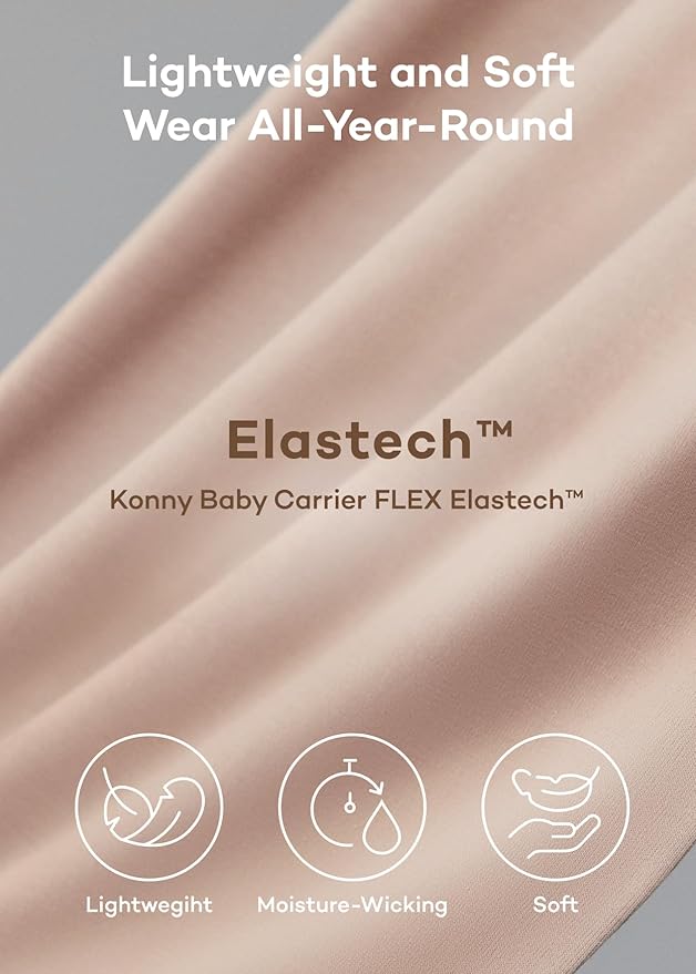 Konny Baby Carrier Flex SoftBreeze with Head Support - Adjustable, Easy to Wear Baby Wrap Sling, Perfect for Newborn Babies Essentials up to 44 lbs (M-4XL) - Khaki Grey