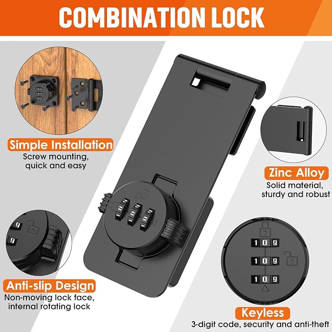Keyless Cabinet Lock with Combination, Locker Code Lock with 3-Digit Combination, Security Door Lock for Drawers, Lockers, Bifold Doors, Small Doors, Closets, Refrigerators (Black-1pc)