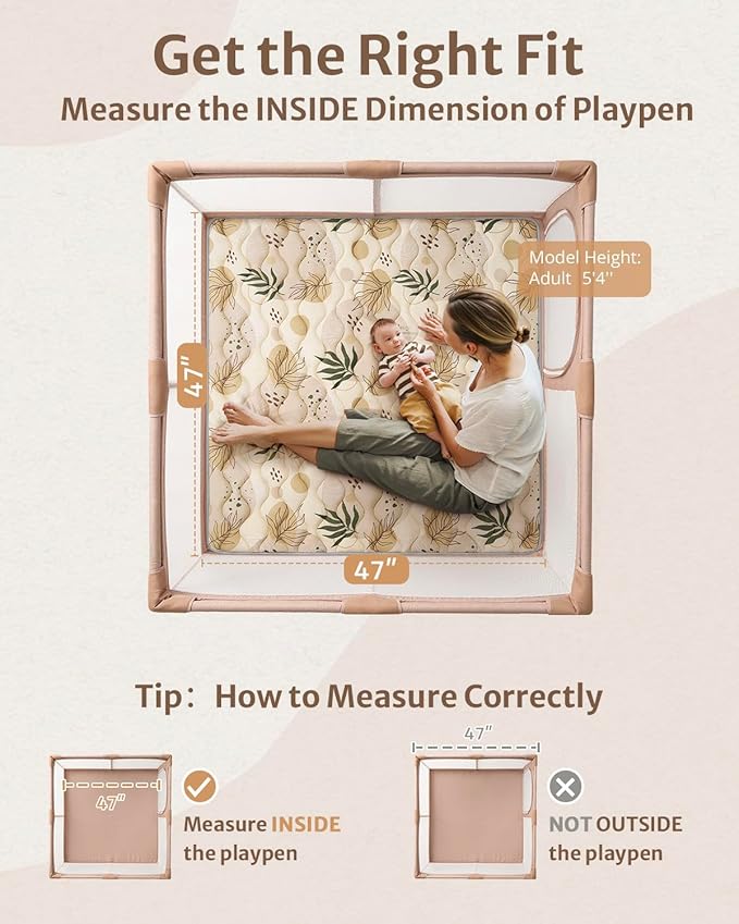 Blissful Diary Baby Play Mat, 47x47 Infant Play Mat for Playpen, Thicken Foam Cushioned Baby Mat for Floor, Non-Slip Kids Play Mat, Washable Baby Playmat for Babies,Toddlers, Earth Tones Design