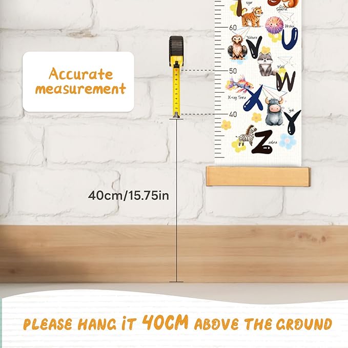 Personalized Name Baby Height Growth Chart, Letters Canvas Height Chart for Kids Baby Toddler Boys Girls, Canvas&Wood Growth Chart for Wall Room Nursery Decor, Hanging Rulers