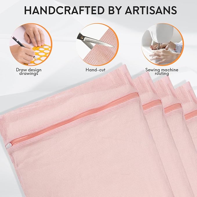 4-Piece Pink Large Durable Organic Cotton Mesh Laundry Bags with Sturdy Zippers and Breathable Mesh are Delicate Laundry Bags for Underwear, Clothes, Pants and Socks