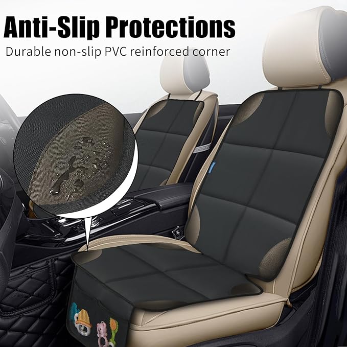 Car Seat Protector for Child Carseat, 1 Pack Protect Car Seats Cover for Baby with Thickest Padding and Non-Slip Padded Backing Mesh Pockets Kids Pets Car Back Seat Protectors(Darkgrey)