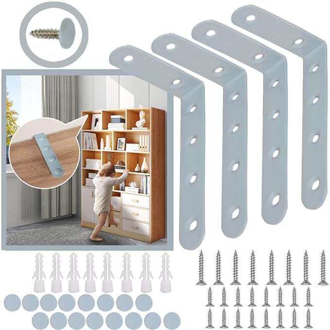 Anti Tip Furniture Anchors for Baby Pet Proofing,Furniture Wall Anchor Furniture Dresser Bookshelf Falling Prevention Device for Children (Grey)