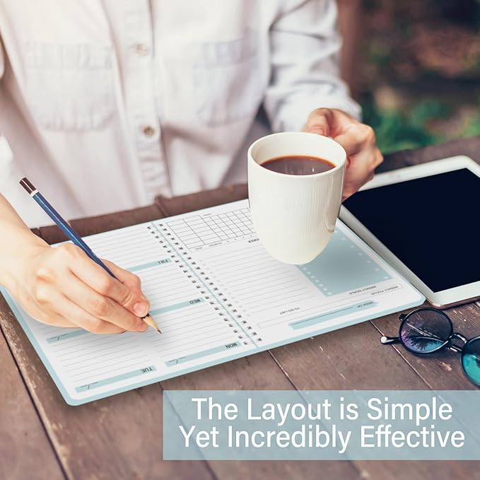 Undated Weekly Planner, Weekly To Do List Notebook with Goal & Habit Tracker Organizer, A5 5.7" x 8.0" Weekly Planner Notebook with Spiral Binding for Men or Women