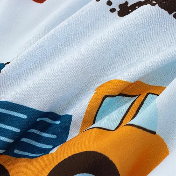 NTBED 4 Pieces Construction Truck Toddler Bedding Set for Baby Boys, Cartoon Vehicles Excavator Cars Printed, Includes Comforter, Flat Sheet, Fitted Sheet and Pillowcase,Light Blue