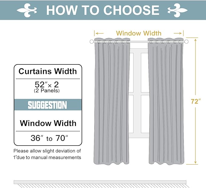 ChrisDowa 100% Blackout Curtains for Bedroom with Black Liner, 2 Thick Layers Total Blackout Thermal Insulated Grommet Window Curtains 2 Panels Set (Greyish White, 52 x 72 Inch)