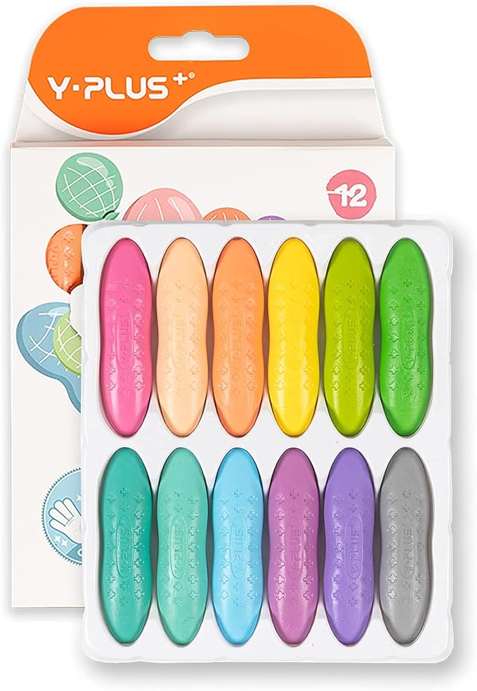 YPLUS Peanut Crayons for Kids, 12 Pastel Colors Washable Toddler Crayons, Non-Toxic Baby Crayons for Ages 2-4, 1-3, 4-8, Coloring Art Supplies