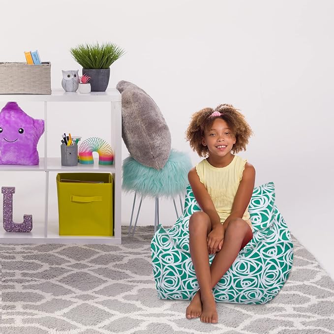 Posh Creations Structured Comfy Bean Bag Chair for Gaming, Reading, and Watching TV, Newport Chair, Canvas - Roses Mint