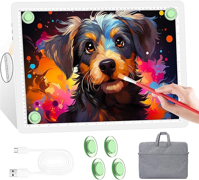 KOBAIBAN A4 Magnetic Light Pad with Bag, Rechargeable Diamond Art Light Board with Side Physical Buttons, 3 Color Light Modes Super Bright Light Table Light Box for Tracing, Drawing, Sketching (White)