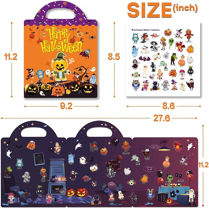 Halloween Reusable Sticker Books for Toddlers 3+, Halloween Stickers for Kids, Sticker Book for Toddlers 3+ Years, Halloweens Gifts for Kids Girls Boys