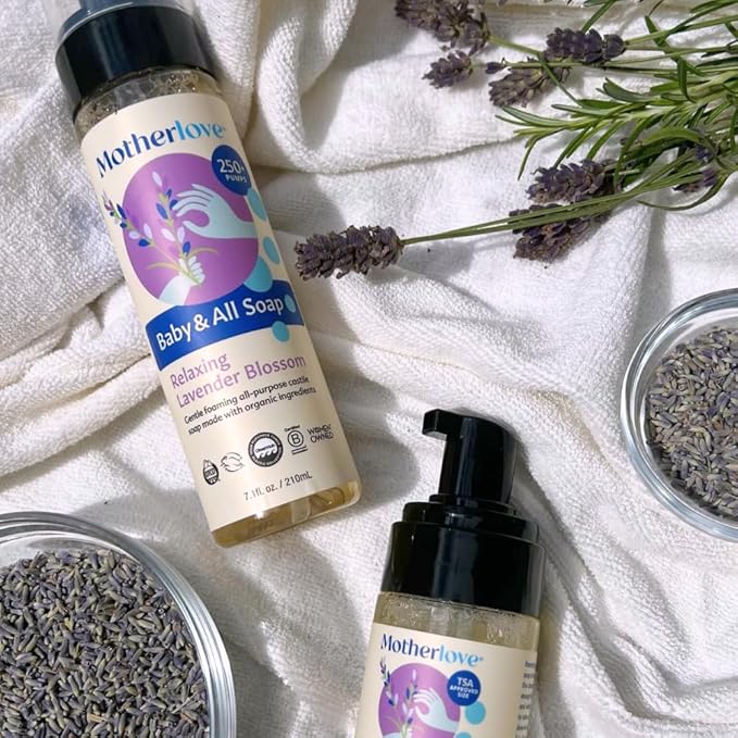 Motherlove Baby & All Soap (2 pack, 7.1 oz) Gentle Foaming All-Purpose Castile Soap Made with Organic Ingredients – Relaxing Lavendar Blossom