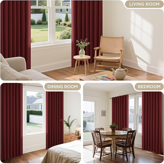 Joydeco 90 Inch Blackout Curtains for Bedroom, Thermal Insulated Black Out Curtains, Room Darkening Drapes for Living Room Window Rod Pocket Back Tab (W52 x L90 Inch, Burgundy Red)