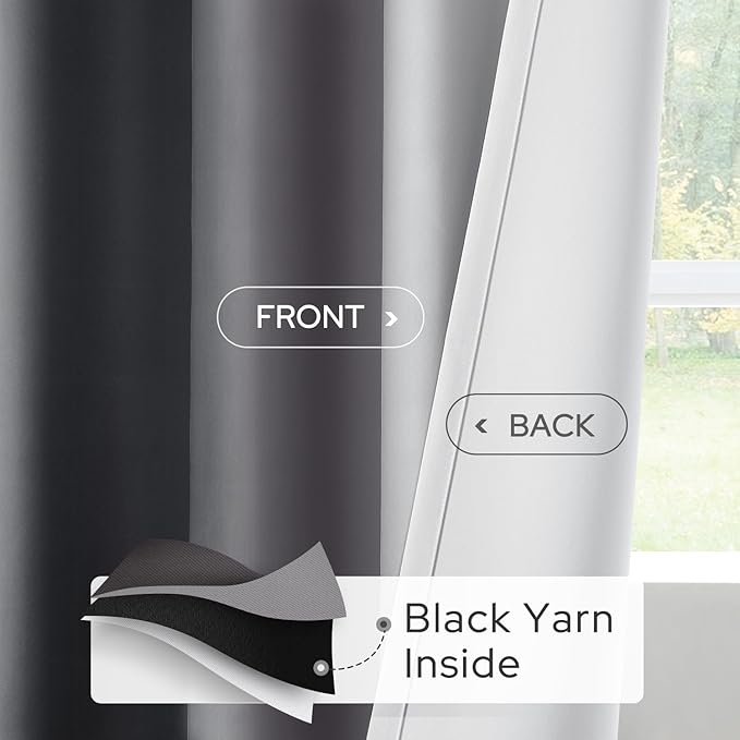 HOMEIDEAS Gray Grey Ombre Blackout Curtains, 52 X 96 Inch Length Gradient Color Room Darkening Curtains with Grommet Thermal Insulated Window Drapes for Living Room, Bedroom, 2 Panels