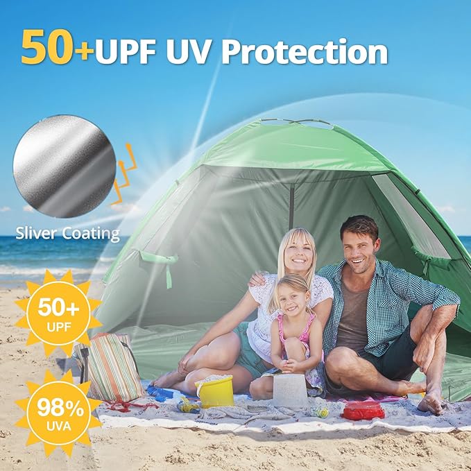 CAMEL CROWN Beach Tent UPF 50+ Sun Shelter for 2/3/5/6 Person, Lightweight Portable Sun Shade with Sand Anchor, Family Beach Day & Outdoor Adventures