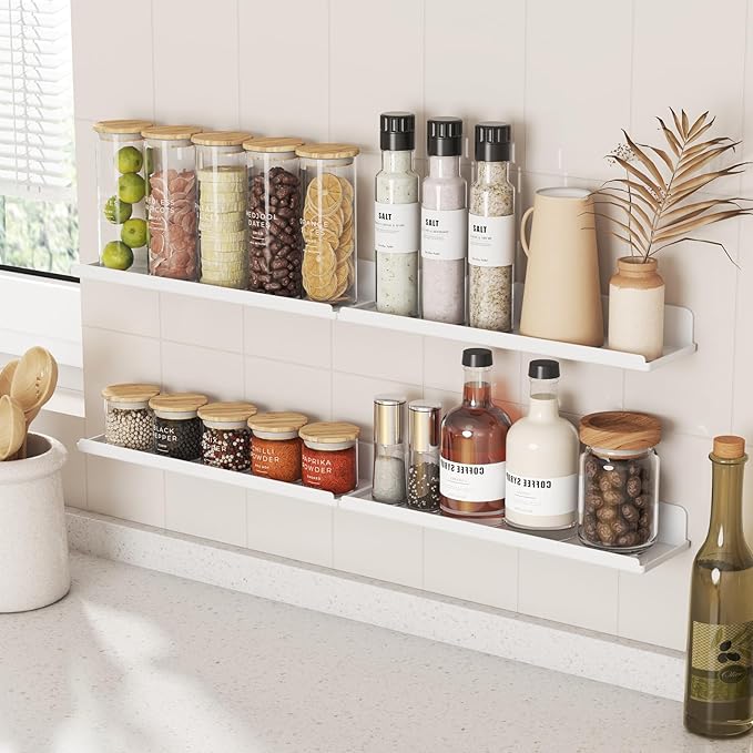 Lifewit Floating Shelves for Wall, 8 Pack White Acrylic Shelf 15" Room Decor for Bookcase/Vinyl Record Display/Photo/Picture in Bedroom, Living Room, Bathroom, Kitchen Storage and Organization