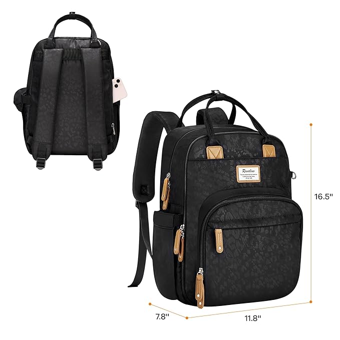 RUVALINO Diaper Bag Backpack-Multifunction Baby Travel Bag with Changing pad, Insulated Bottle Holders & Pacifier Case, Large Capacity, Waterproof, Black Leopard
