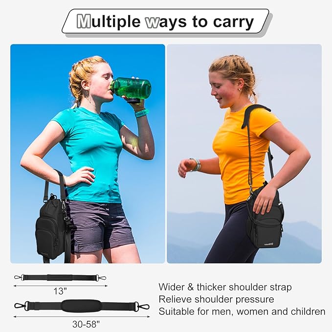 Water Bottle Holder with Strap, 4 Big Pockets with Compartment, 24oz/32oz/40oz Crossbody Water Bottle Carrier Bag