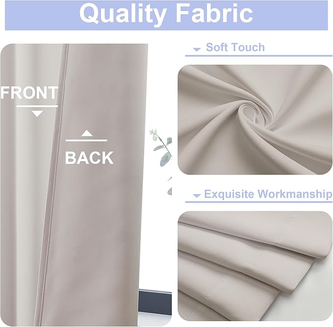 Simplebrand Ava Natural Short 36 Inches Blackout Curtain 2 Panels Set, Half Window Rod Pocket Privacy Curtain Tiers for Kitchen, Curtains Blackout for Bathroom Shades, W40 x L36 Inch, Natural