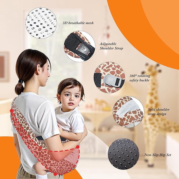 Baby Carrier Newborn to Toddler-Adjustable Baby Sling Carrier,Toddler Carrier for 25-60lbs,Comfortable Baby Sling for Hands-Free Carrying (Coral Leopard Print)