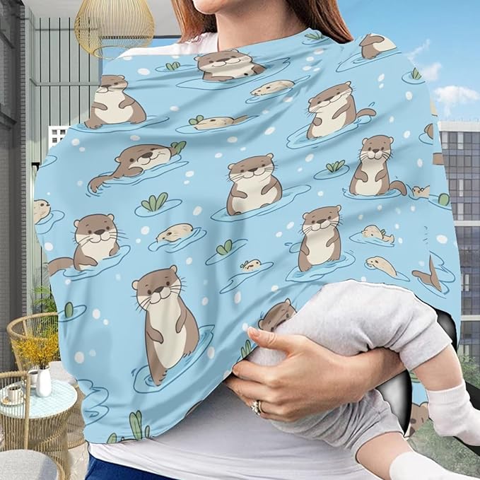 Binienty Cute Otter Nursing Cover Baby Car Seat Covers Soft Breathable Infant Carseat Canopy for Moms