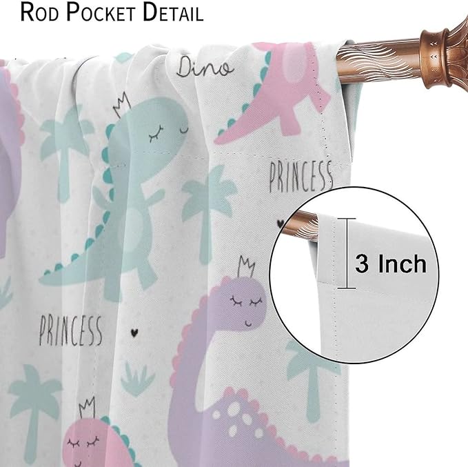 Kids Dinosaur Curtains for Boys Girls Bedroom Decor Cartoon Dino Colorful Cute Funny Animal Wildlife Printed Blackout Rod Pocket Window Drapes for Baby Nursery Playroom W27.5xL63in 2 Panels