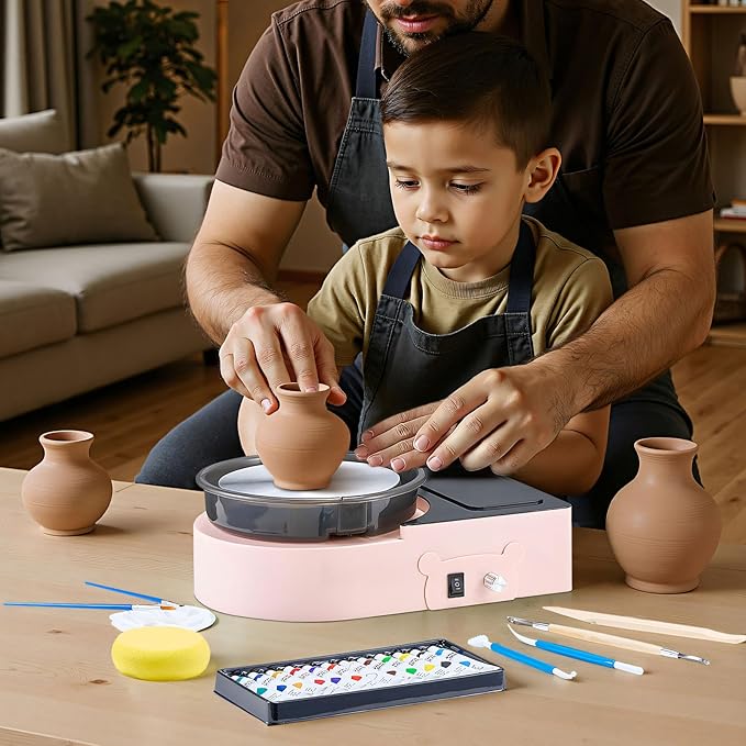 VEVOR Mini Pottery Wheel for Kids and Beginners, 6” Turntable, Two-Way Rotation, Adjustable Speed, Complete Pottery Set with Clay Art Supplies Sculpting Tools, Craft Gifts for Kids Teens Adults, Pink