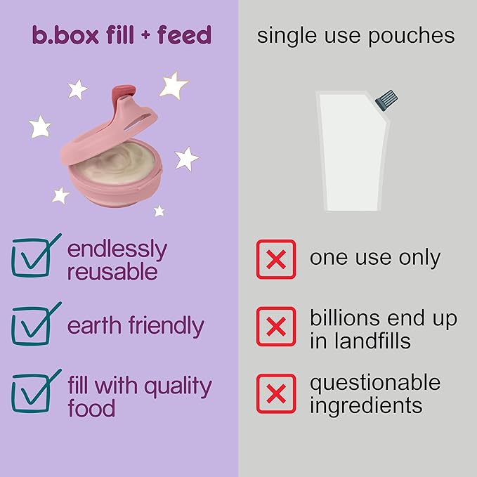 b.box Fill + Feed (Lullaby Blue) | Reusable Baby Food Pouch | For Babies & Toddlers 4m+ | Silicone/Nylon Pouch, BPA-Free Lid | Dishwasher & Microwave Safe | 110mL (3.7oz, ½ Cup) Capacity