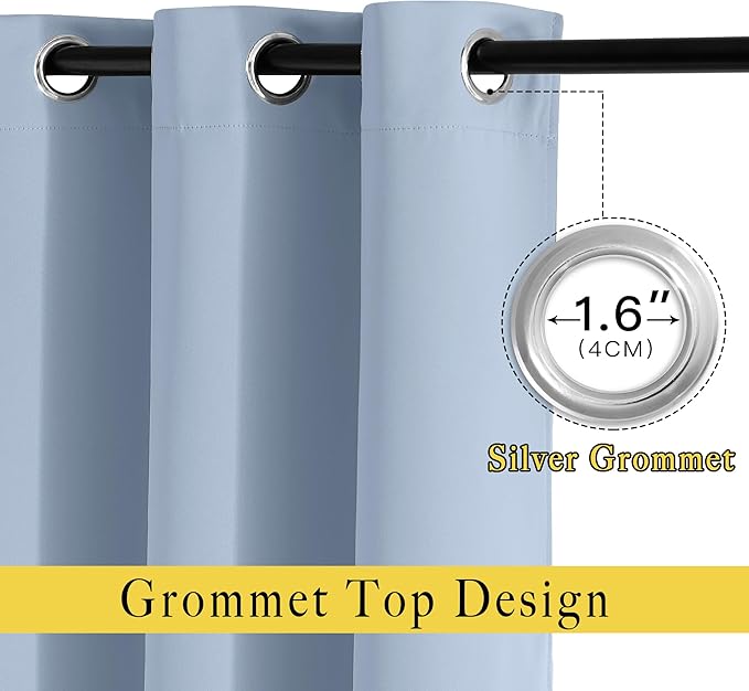 NICETOWN Vintage Blue Blackout Bedroom Curtains 96 inches Long, Grommet Thermal Insulated Room Darkening Window Treatments Sound Reducing for Living Room, W46 x L96, 2 Panels