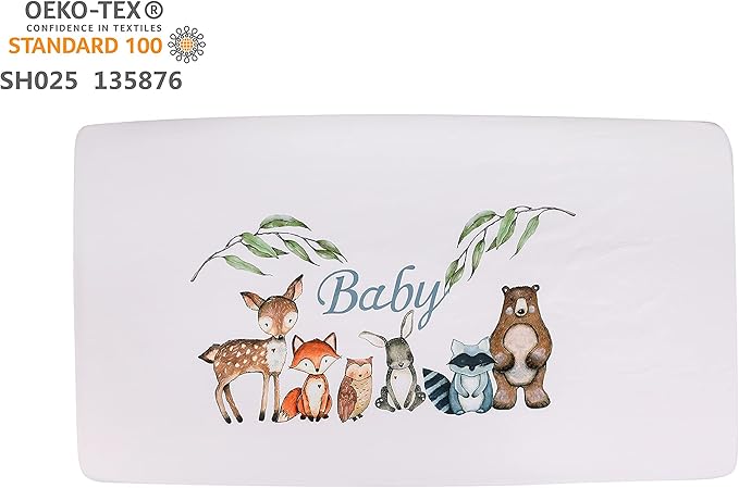 PINNKKU 3-Piece Crib Bedding Set for Boys, Includes Crib Skirt, Blanket, Sheet, Woodland Animals, Standard Size