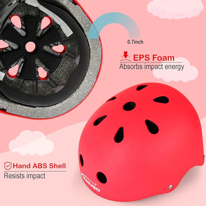 KAMUGO Kids Bike Helmet, Toddler Helmet for Ages 2-8 Boys Girls with Sports Protective Gear Set Knee Elbow Wrist Pads for Skateboard Cycling Scooter Rollerblading